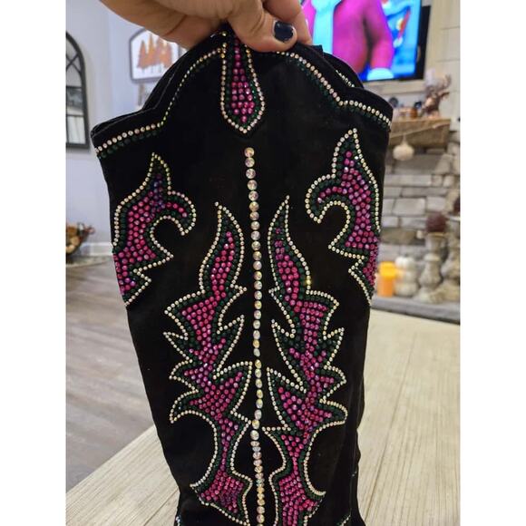 Azalea Wang Women's Western Boots Black Size 10 Rhinestone Embellished - Picture 5 of 10